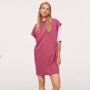 MANGO Oversized Cotton Boho Lagenlook Pink Dress Hoddie Mini Dress Size M